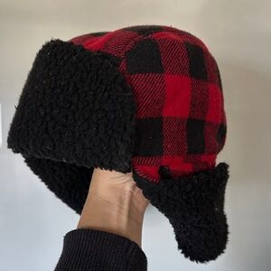 Roots Kids Red and Black Checkered trapper Hat